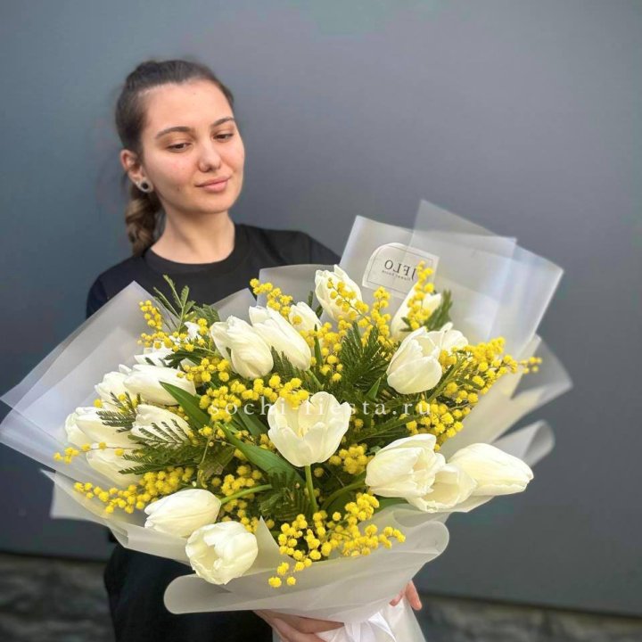 Букет тюльпанов и мимозы в Иваново