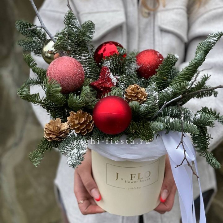 Новогодняя композиция в коробке ред в Иваново