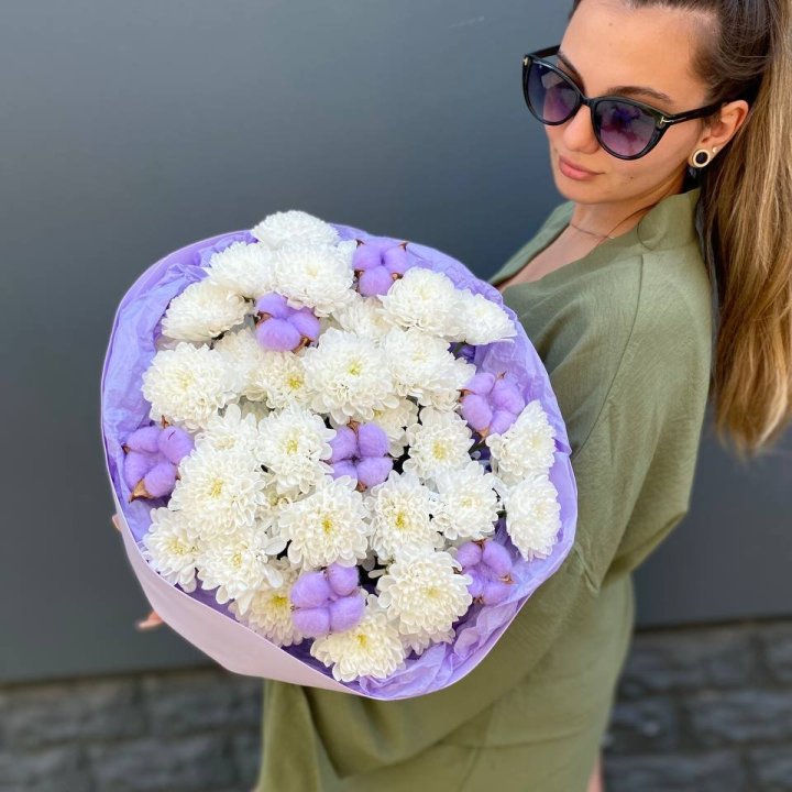  Букет  хризантем и хлопка в Иваново