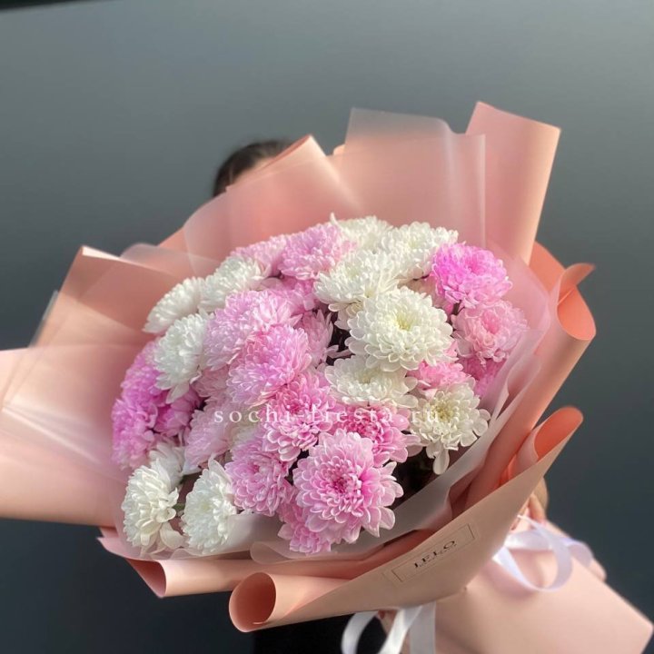  Букет бело-розовых хризантем  в Иваново