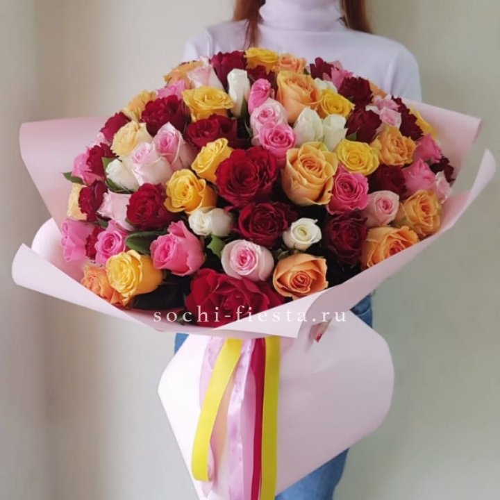 101 роза Кенийский микс "Нежность" в Иваново