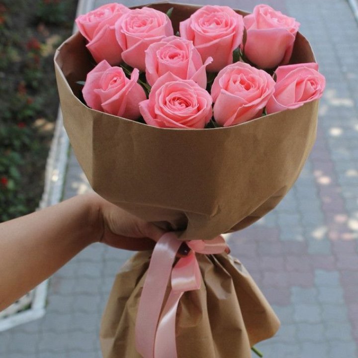 9 розовых роз в Иваново