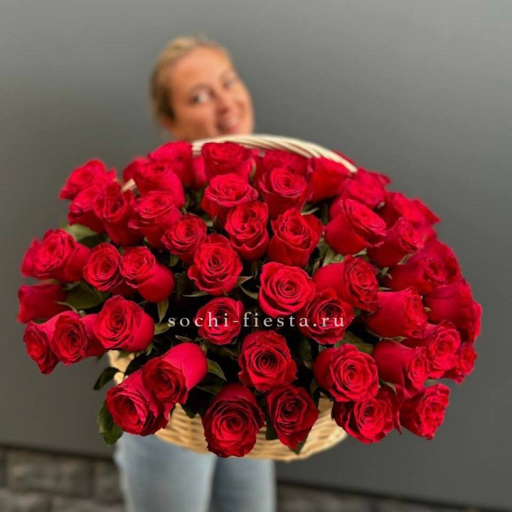 101 красная роза в корзине   в Иваново